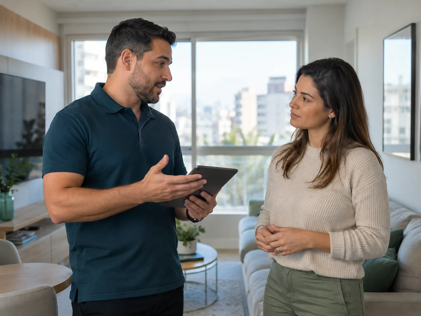 Vistoriador conversando com cliente